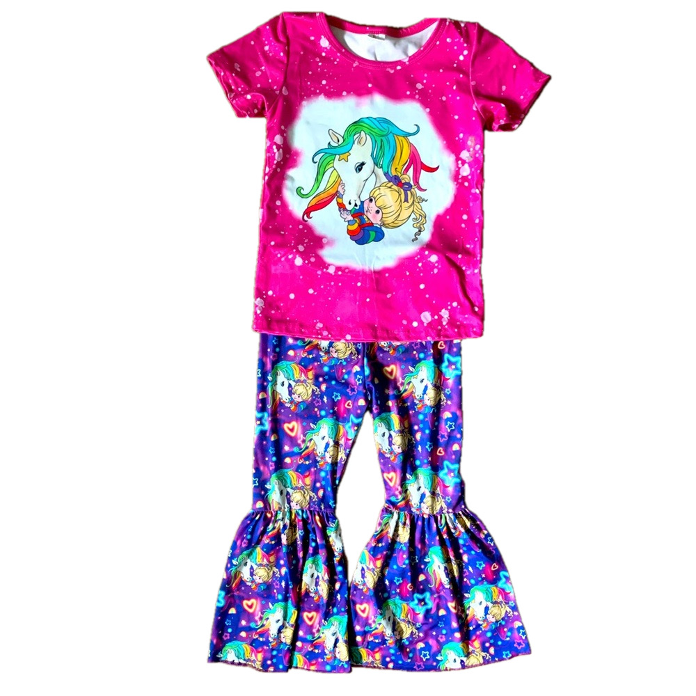 Girls Unicorn Bell Bottom Outfit Size 5T-6T Rainbow Galaxy Flare Pants Boutique
